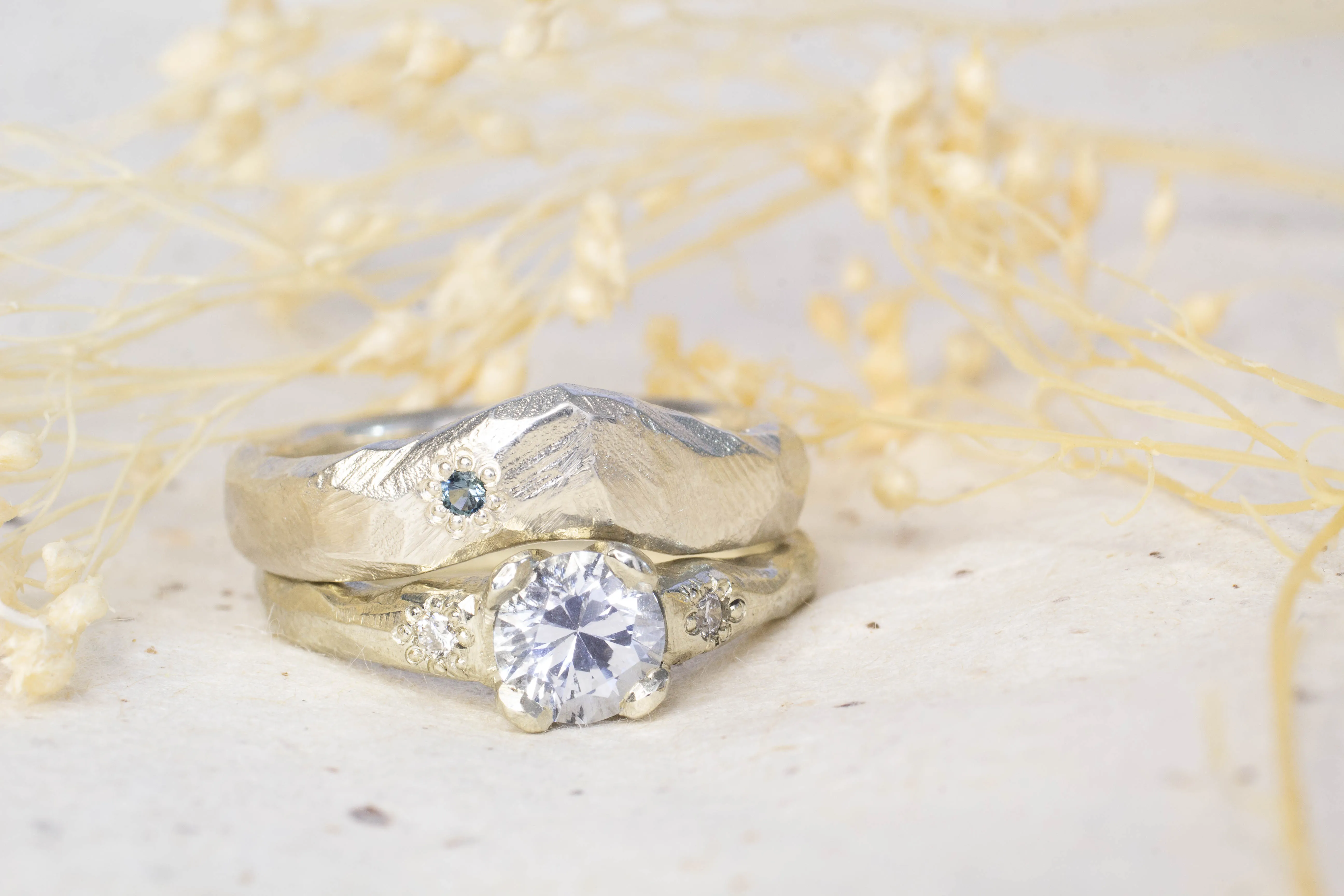 Mountain Fitted Band with Gem - White Gold sold by Sophie Divett Jewelry product image thumbnail 3