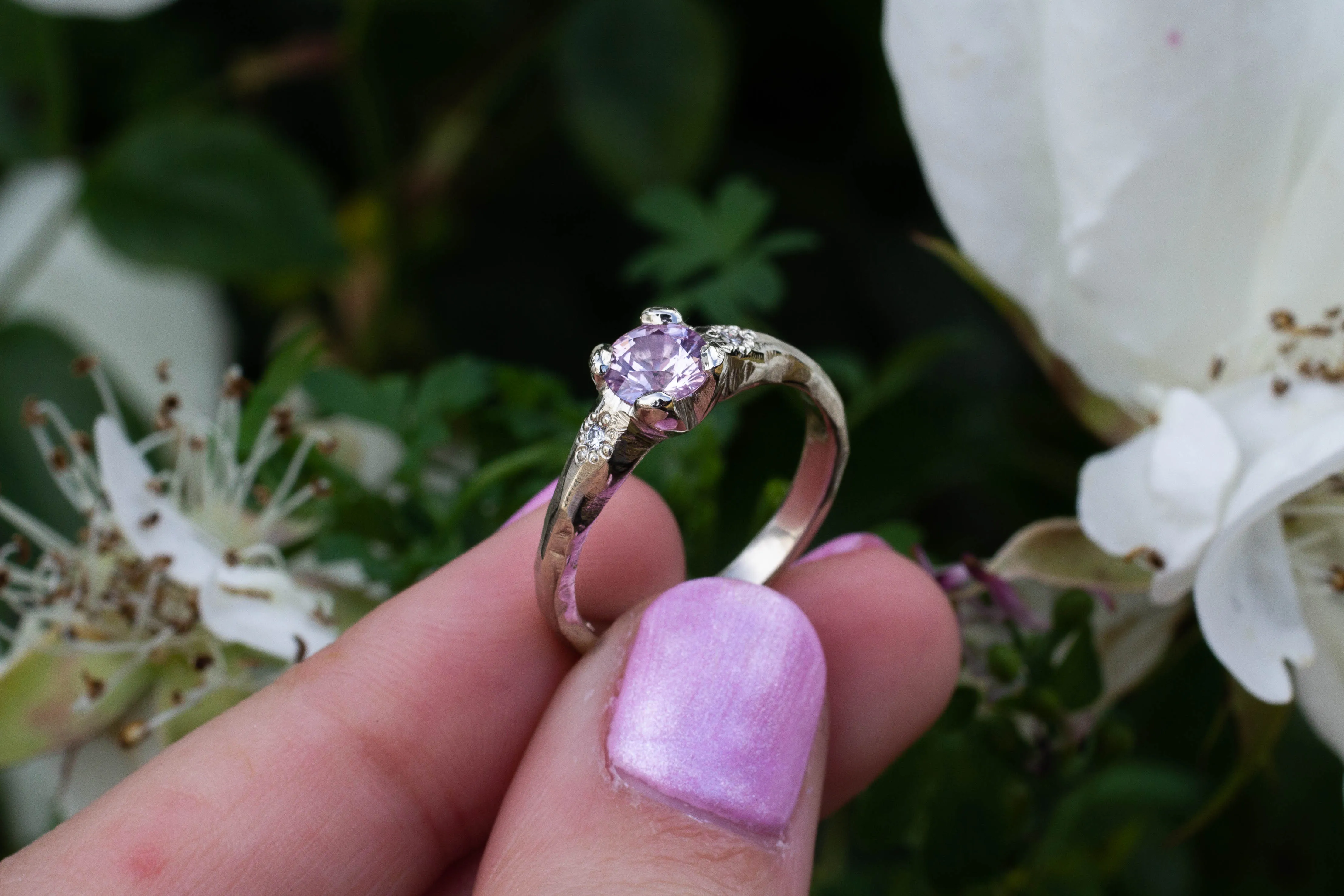 Mira Ring - 14ct White Gold with Pink Sapphire and Diamonds sold by Sophie Divett Jewelry product image thumbnail 2