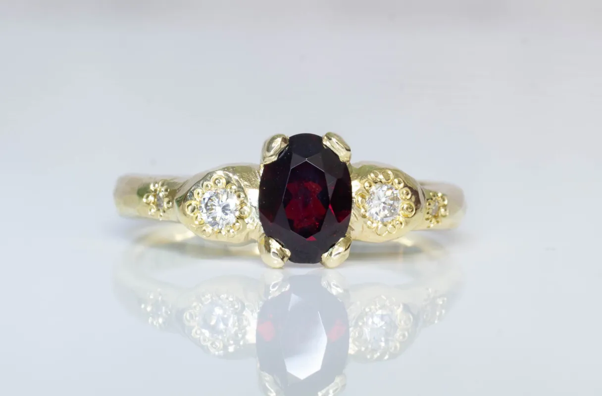Thalia Ring - 9ct Yellow Gold with Garnet and Diamonds sold by Sophie Divett Jewelry