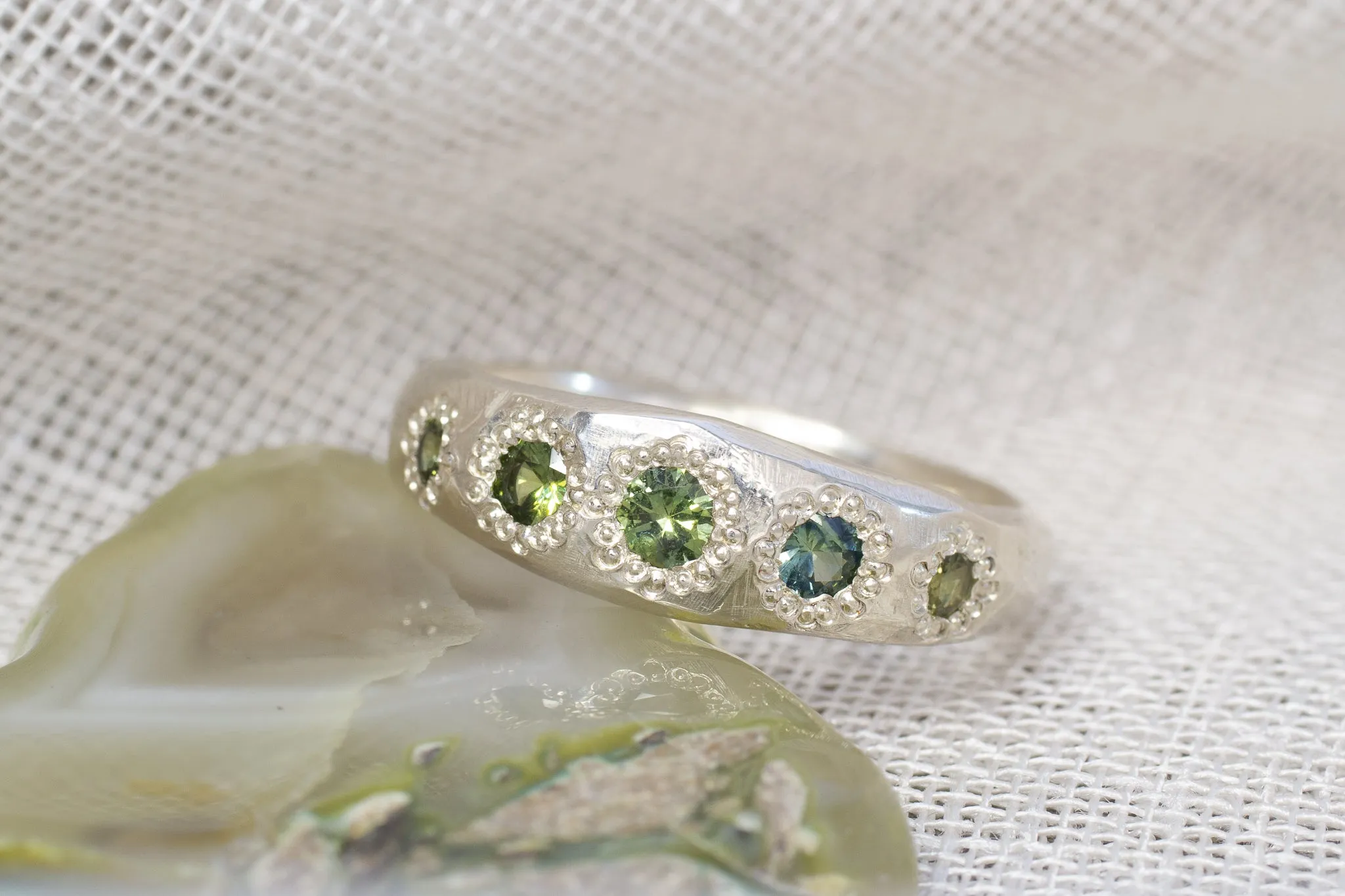 Bespoke Hestia Ring - 9ct White Gold with Green Sapphires sold by Sophie Divett Jewelry product image thumbnail 3