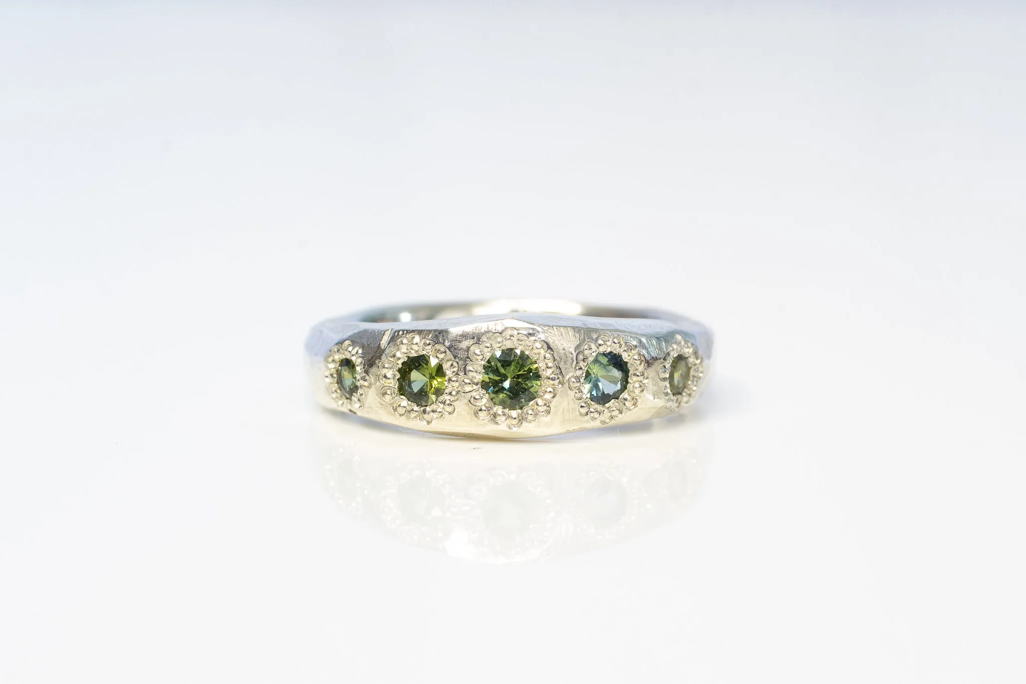 Bespoke Hestia Ring - 9ct White Gold with Green Sapphires sold by Sophie Divett Jewelry product image thumbnail 2
