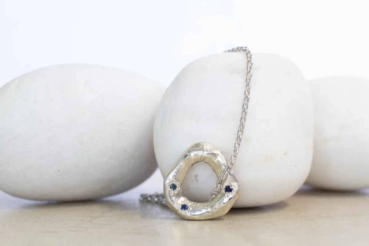 Circle Pendant - White Gold and Blue Sapphires - Large sold by Sophie Divett Jewelry