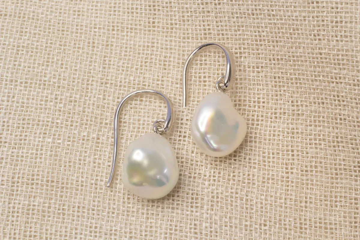 Keshi Pearl Drop Hook Earrings - White - Sterling Silver sold by Sophie Divett Jewelry