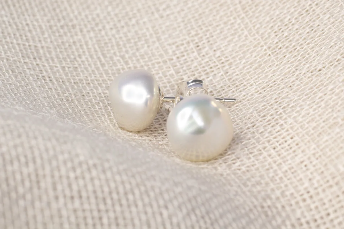 Keshi Pearl Studs - White - 8-9mm sold by Sophie Divett Jewelry