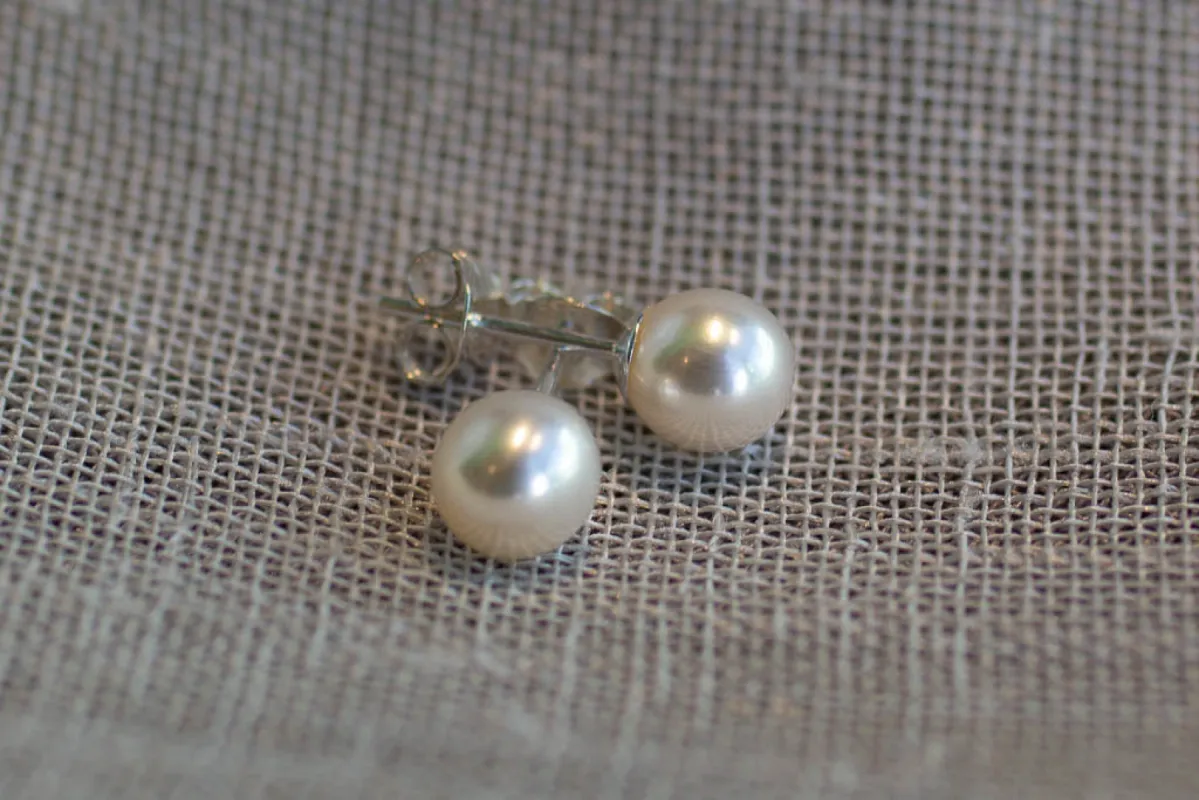 Pearl Studs - White - 6-6.5mm sold by Sophie Divett Jewelry