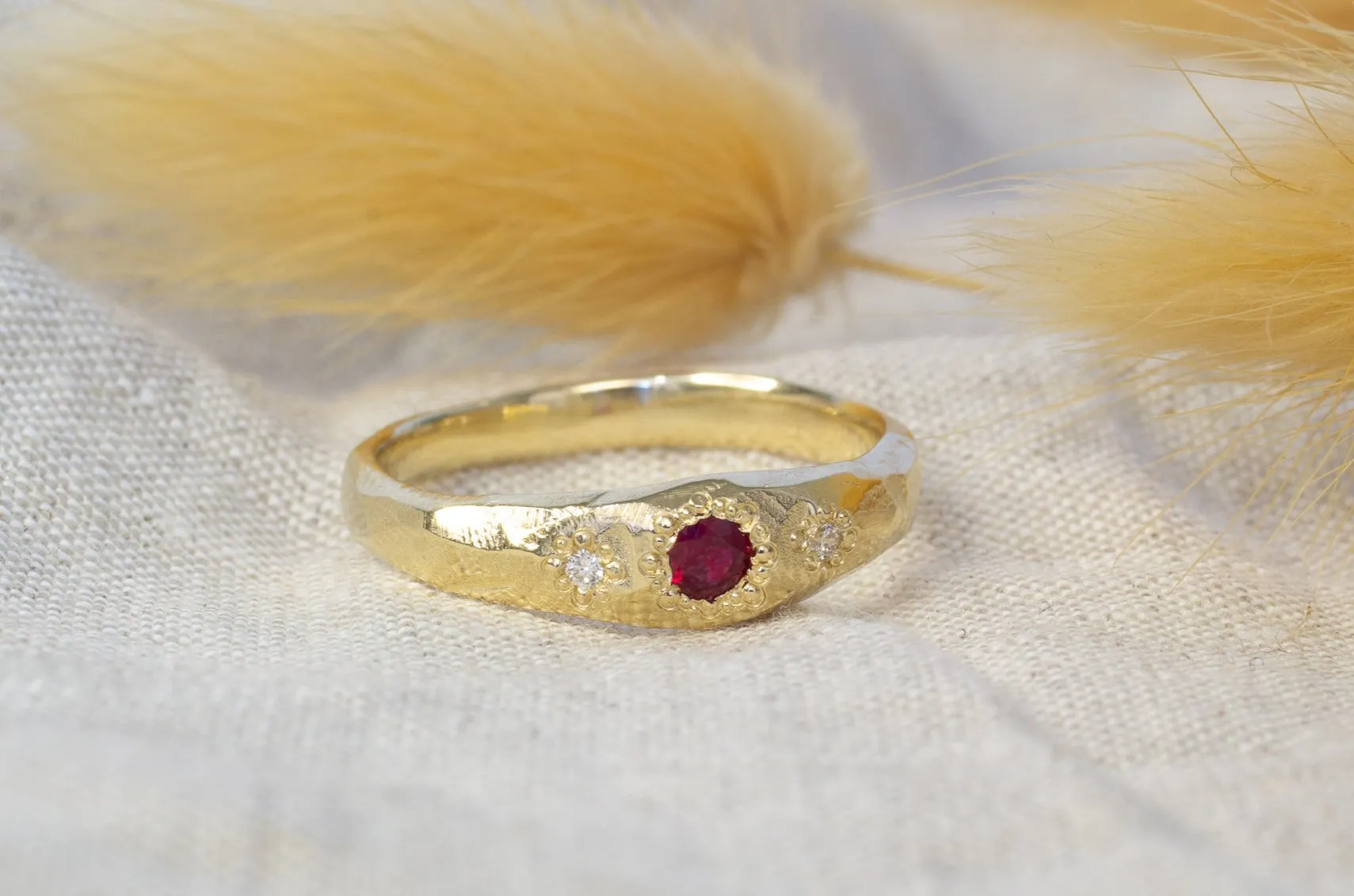Hestia Ring - 9ct Yellow Gold with Ruby and Diamonds sold by Sophie Divett Jewelry