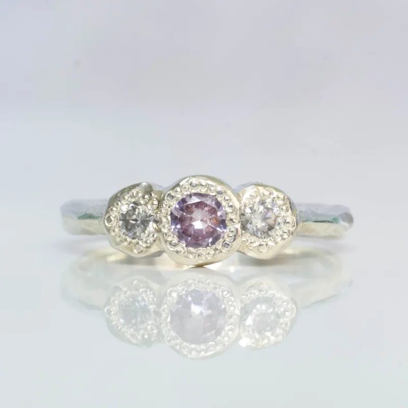 Torci Ring - 9ct White Gold with Pink Sapphire and Salt & Pepper Diamonds sold by Sophie Divett Jewelry