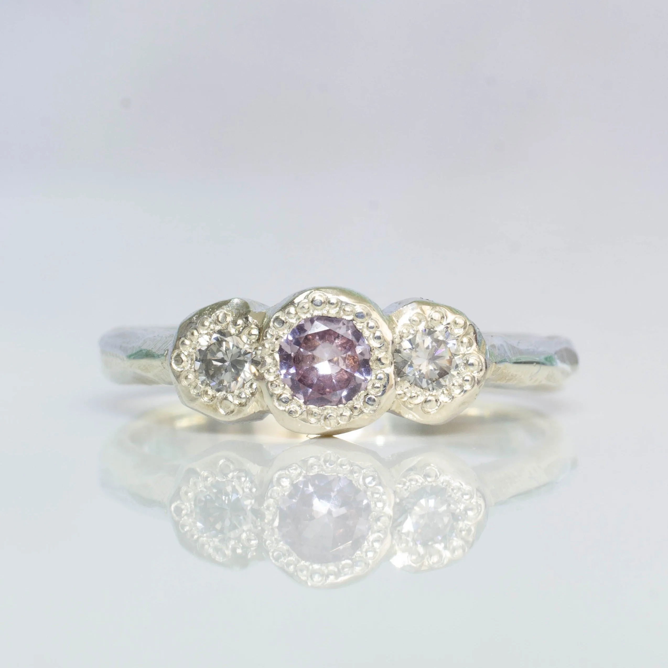 Torci Ring - 9ct White Gold with Pink Sapphire and Salt & Pepper Diamonds sold by Sophie Divett Jewelry