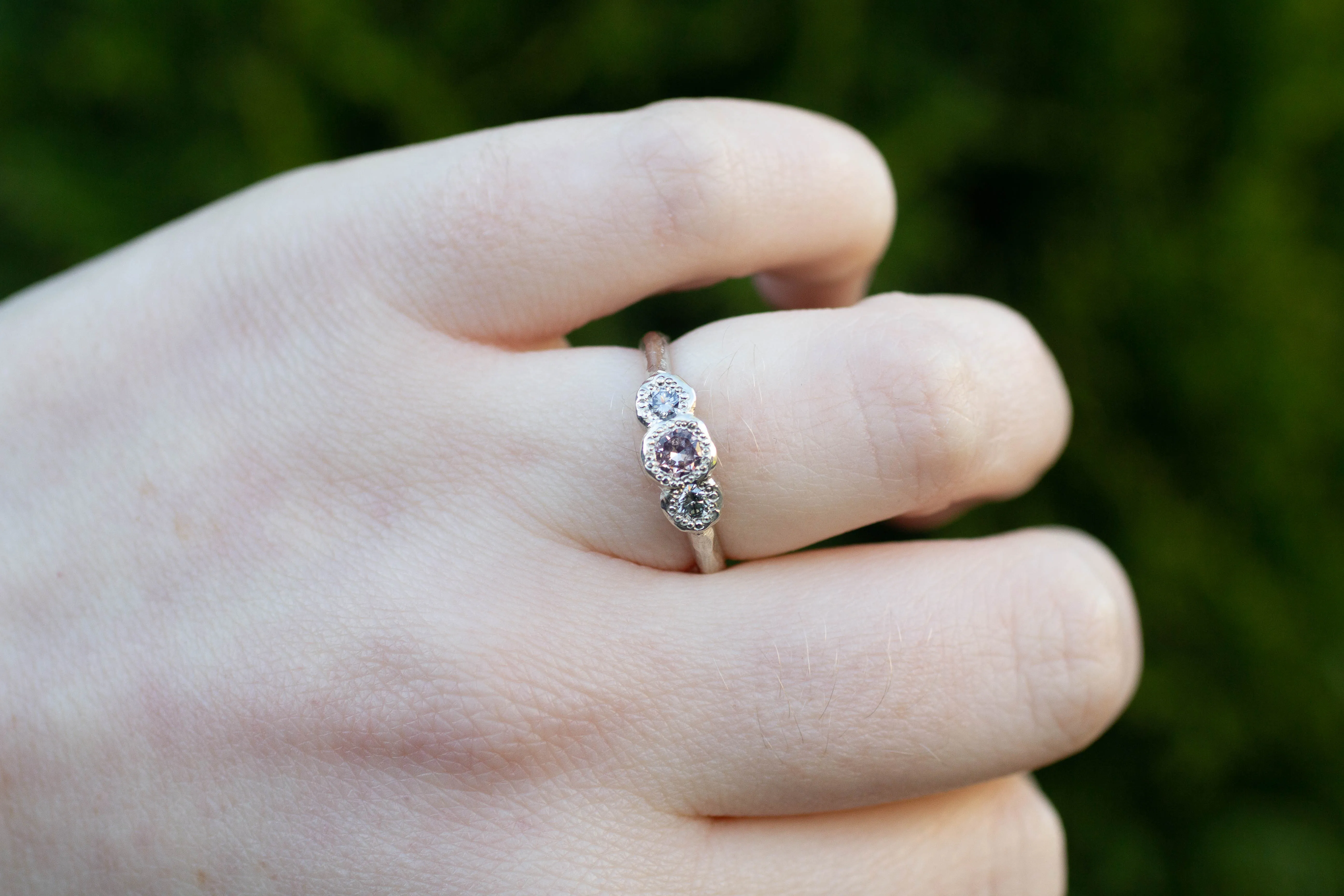 Torci Ring - 9ct White Gold with Pink Sapphire and Salt & Pepper Diamonds sold by Sophie Divett Jewelry product image thumbnail 5