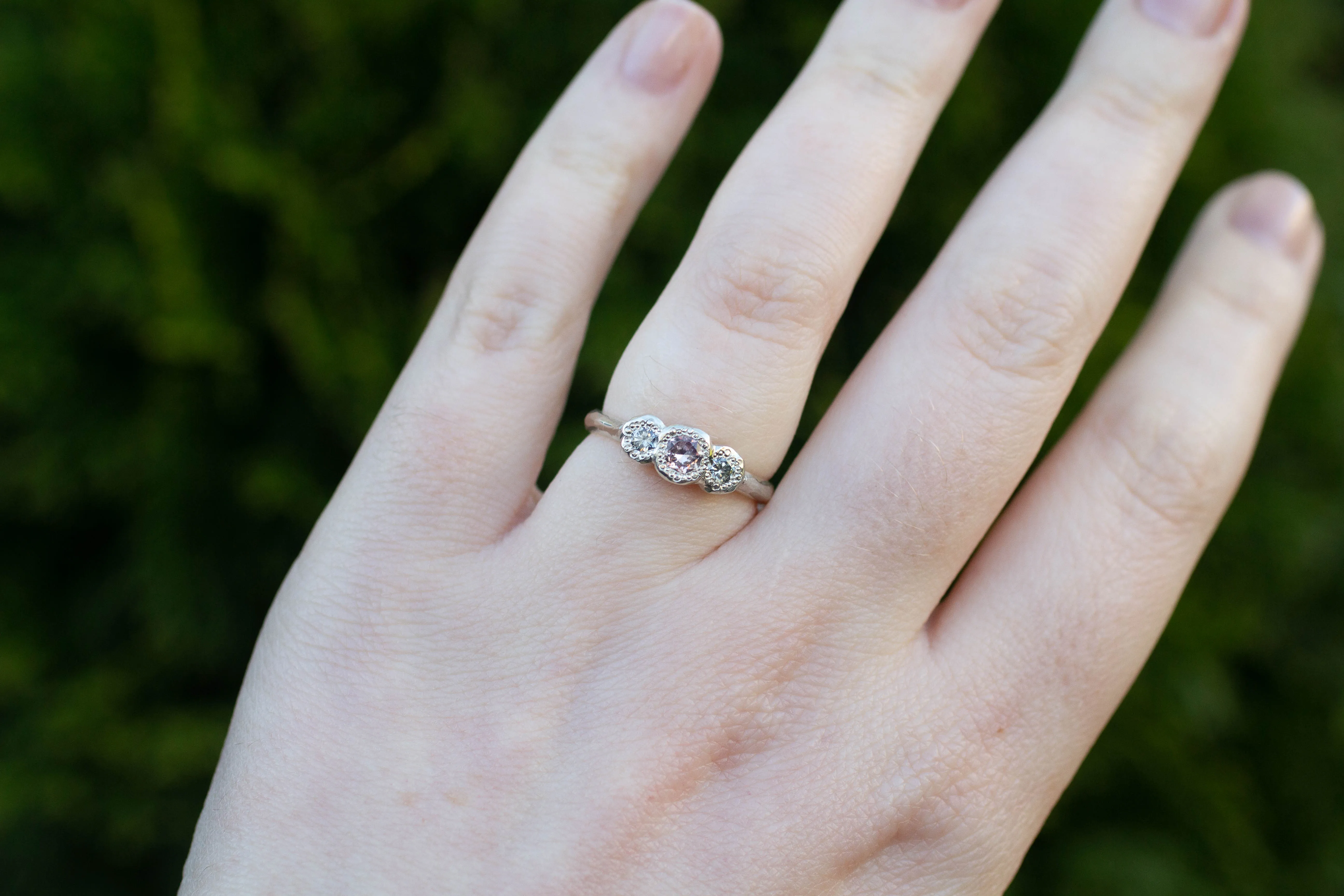 Torci Ring - 9ct White Gold with Pink Sapphire and Salt & Pepper Diamonds sold by Sophie Divett Jewelry product image thumbnail 4