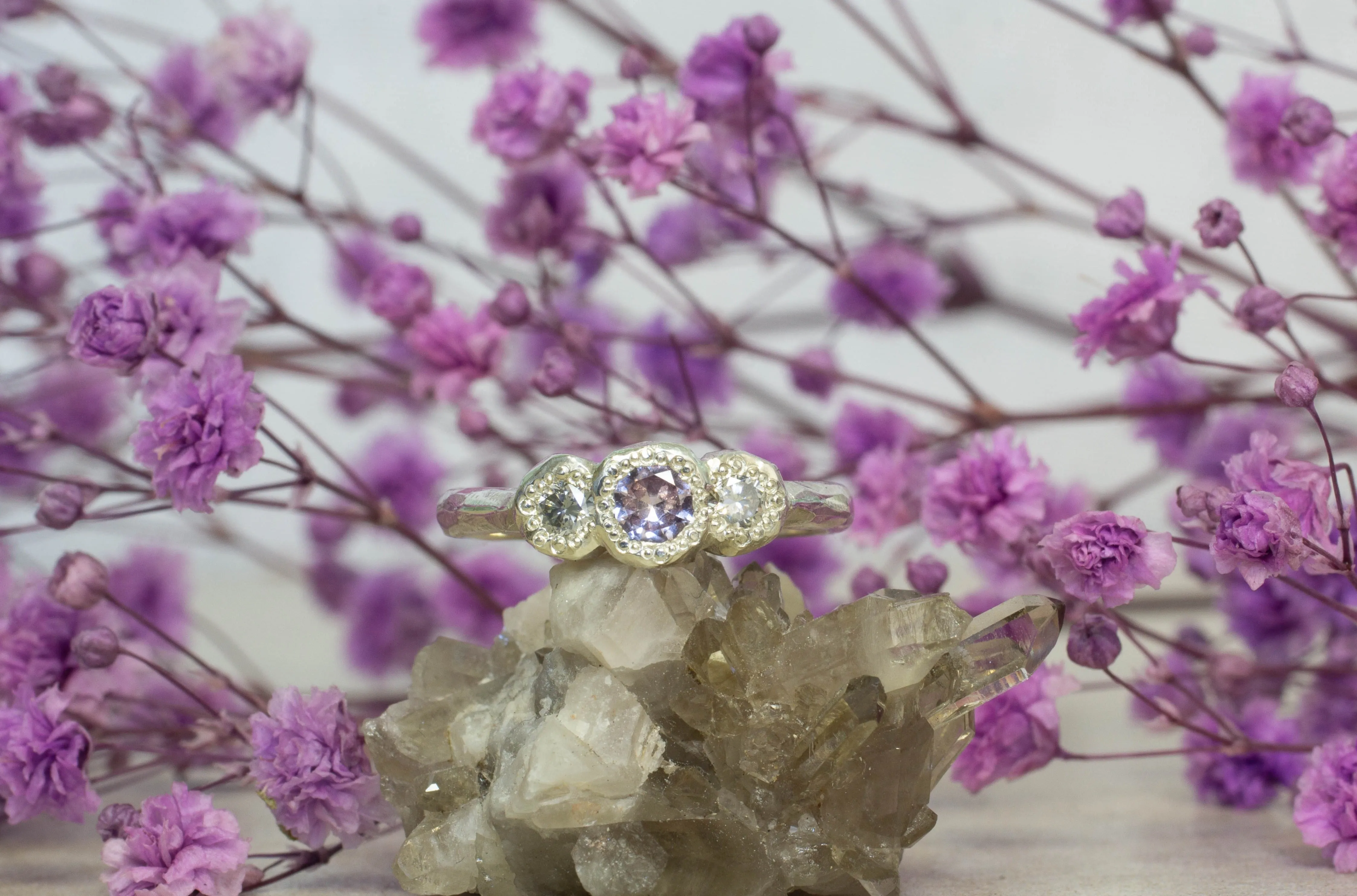 Torci Ring - 9ct White Gold with Pink Sapphire and Salt & Pepper Diamonds sold by Sophie Divett Jewelry product image thumbnail 2