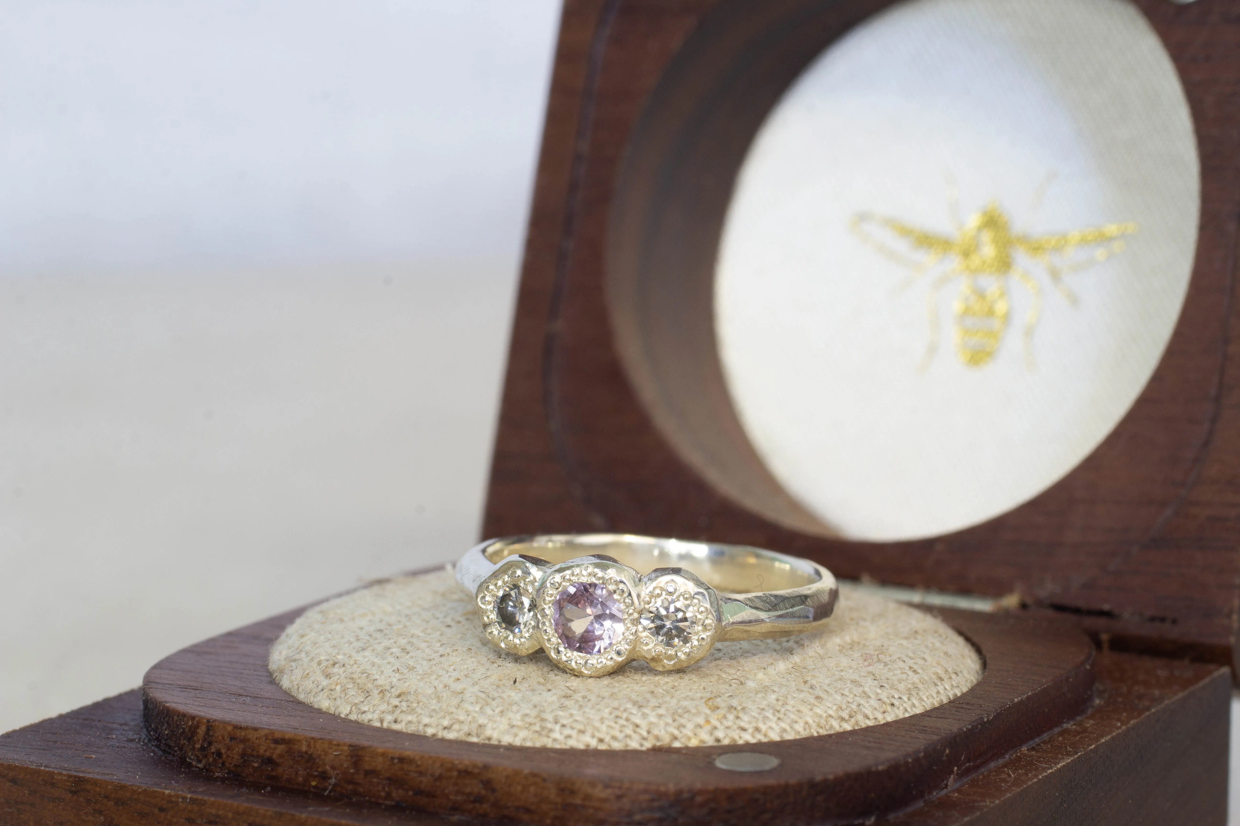 Torci Ring - 9ct White Gold with Pink Sapphire and Salt & Pepper Diamonds sold by Sophie Divett Jewelry product image thumbnail 3