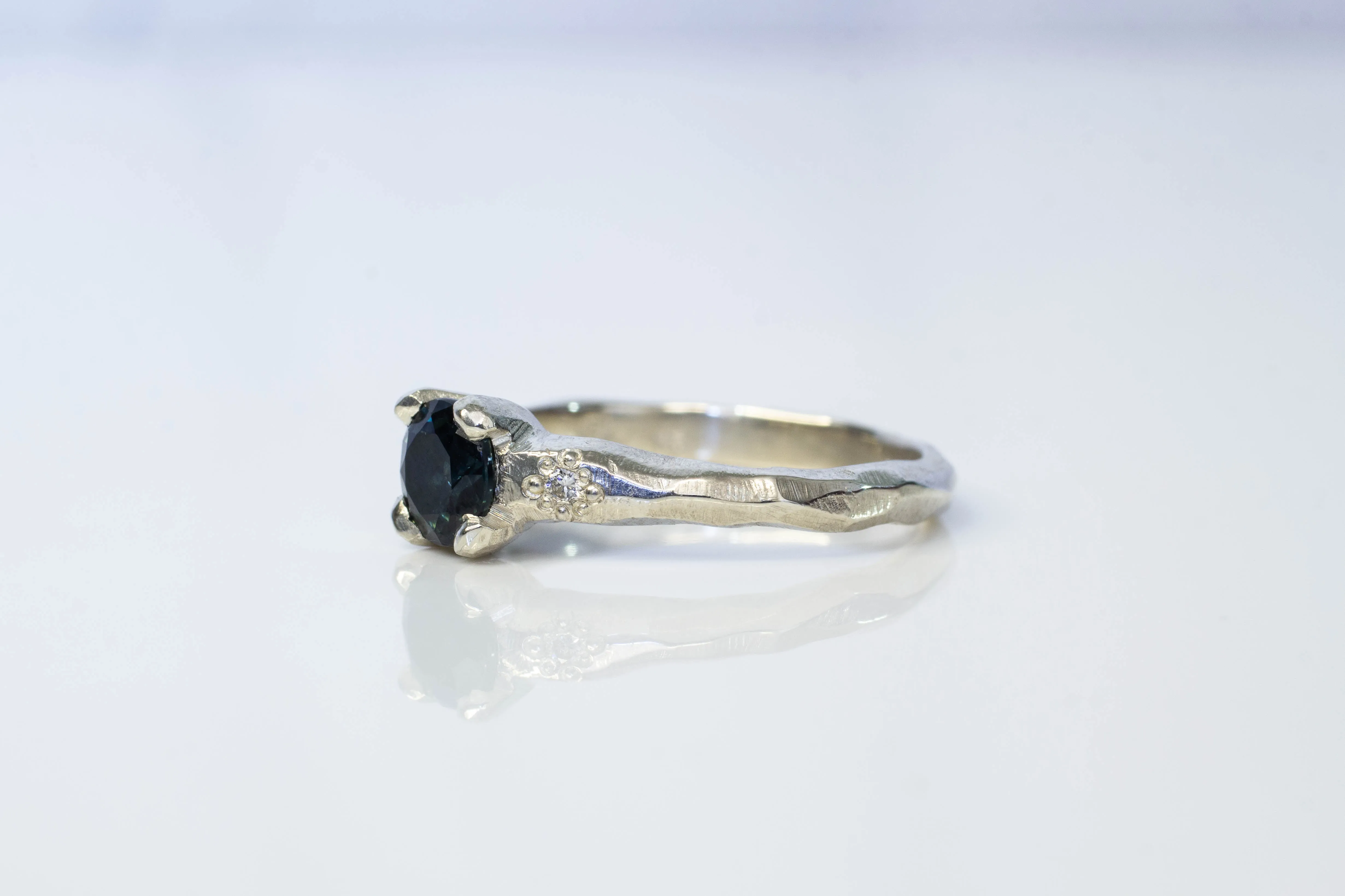 Mira Ring - 9ct White Gold with Blue-Green Sapphire and Diamonds sold by Sophie Divett Jewelry product image thumbnail 5