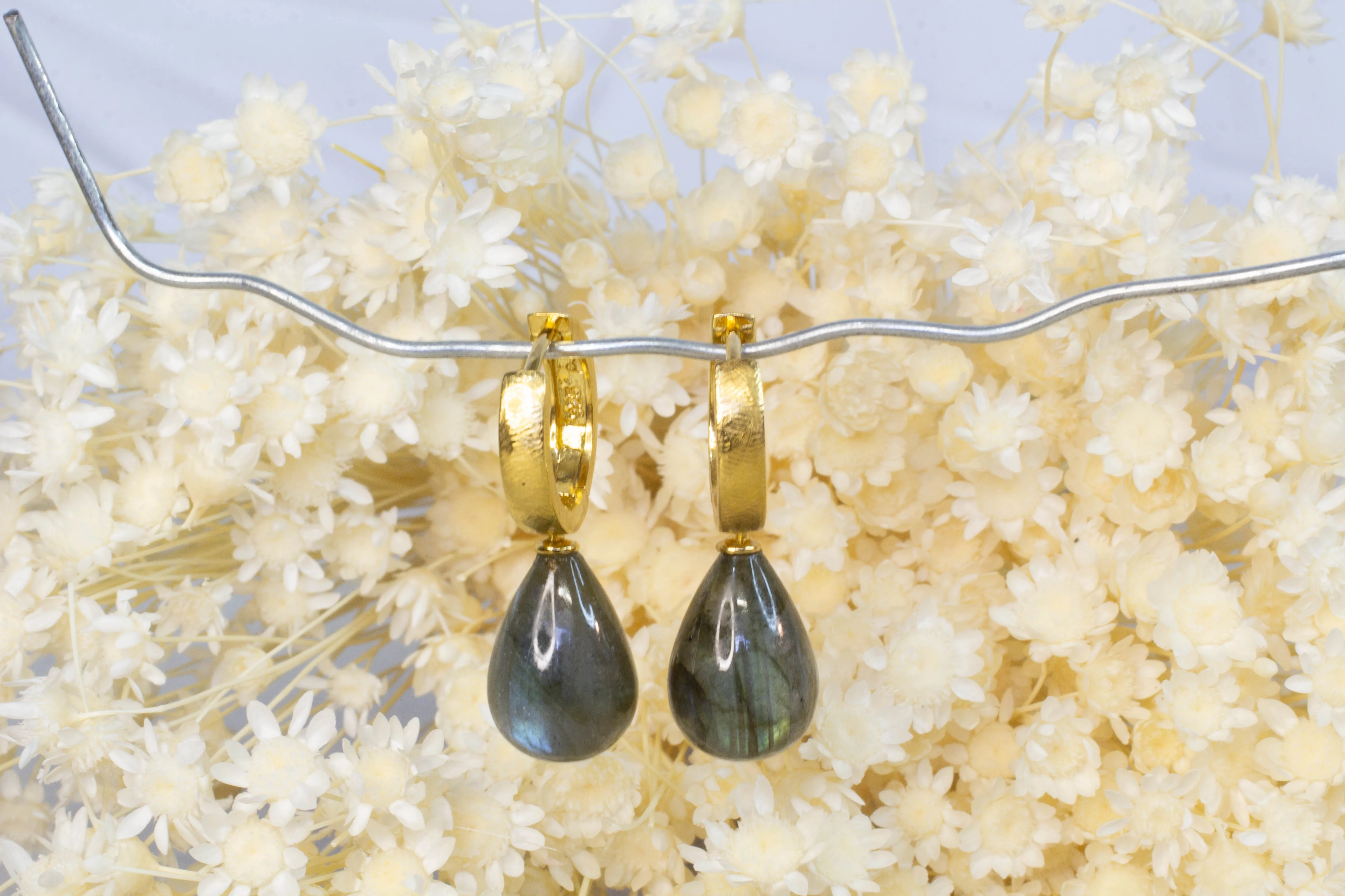 Endora Hoop Earrings - Gold Plated with Labrodite sold by Sophie Divett Jewelry product image thumbnail 2