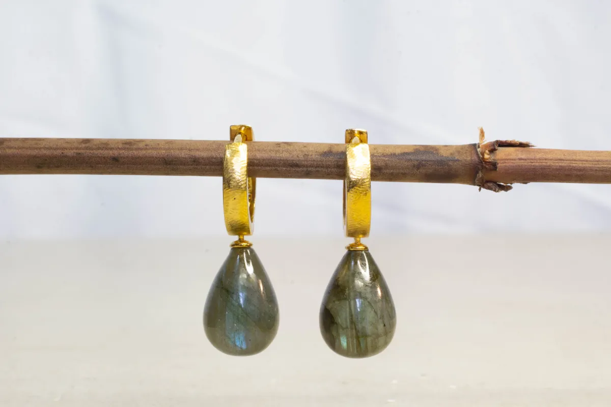 Endora Hoop Earrings - Gold Plated with Labrodite sold by Sophie Divett Jewelry