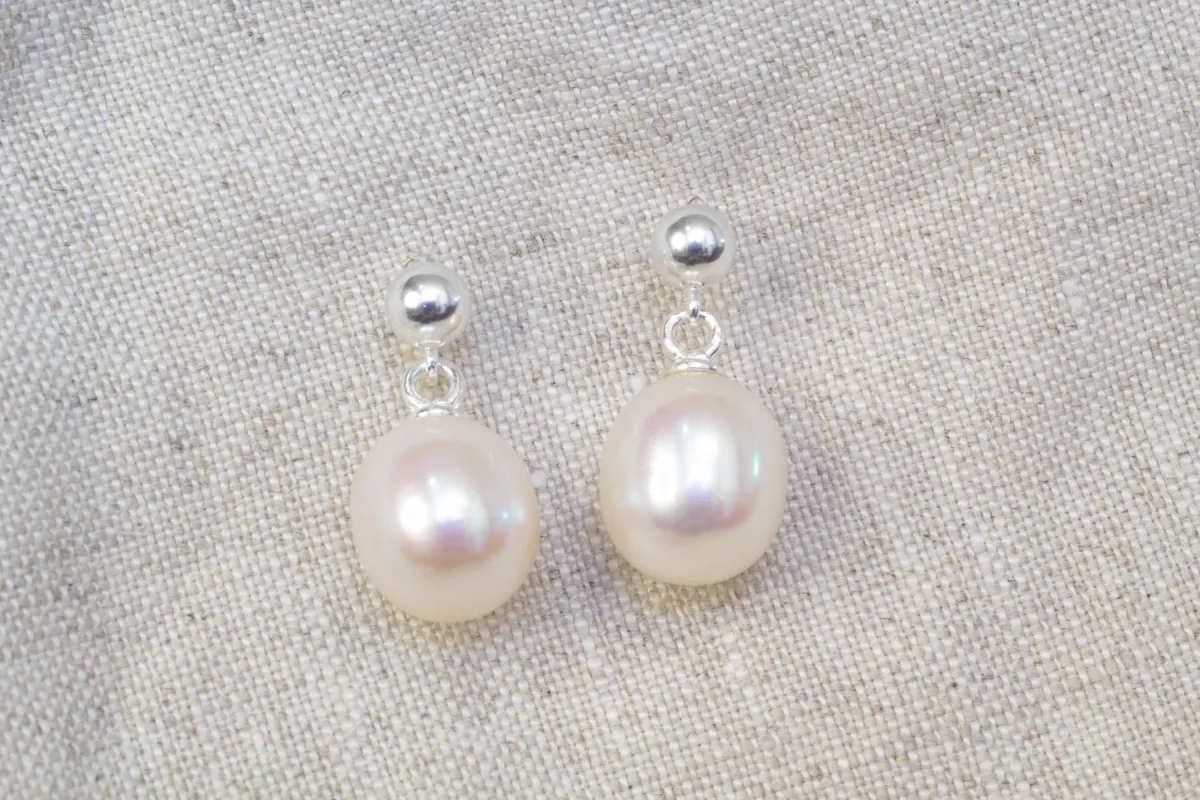 Pearl Drop Stud Earrings - White - Sterling Silver sold by Sophie Divett Jewelry
