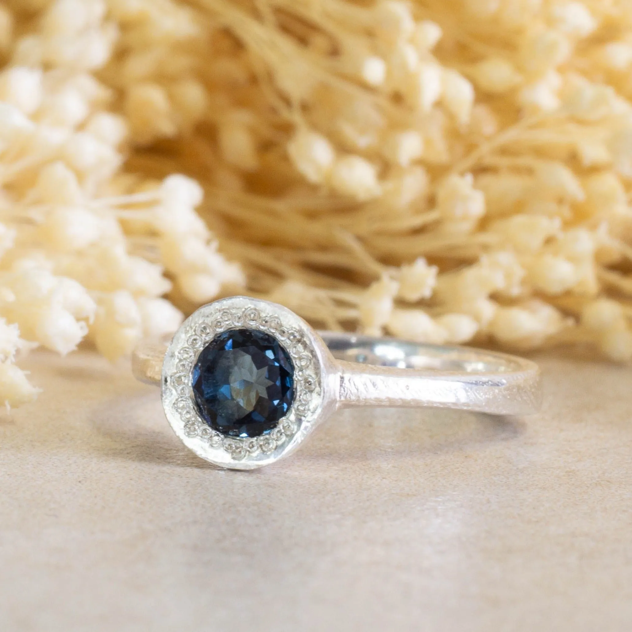 Lota Ring - Sterling Silver with Dark Blue Topaz sold by Sophie Divett Jewelry