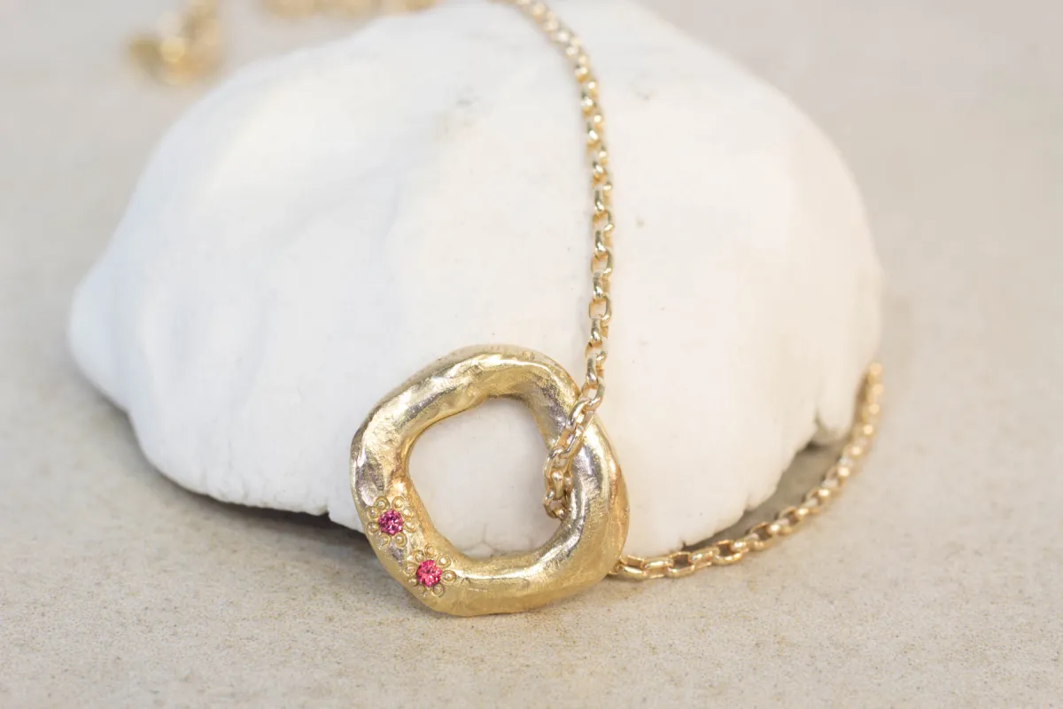 Circle Pendant - Yellow Gold with Pink Sapphires - Large sold by Sophie Divett Jewelry
