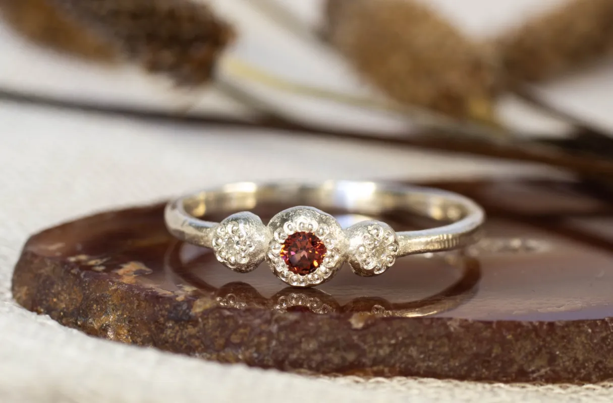Aura Ring - Sterling Silver with Garnet and Diamonds sold by Sophie Divett Jewelry