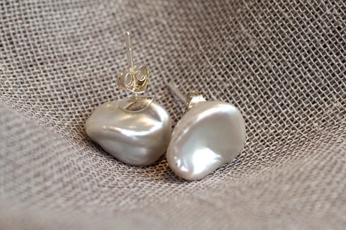 Keshi Pearl Studs - White - 10-12mm sold by Sophie Divett Jewelry