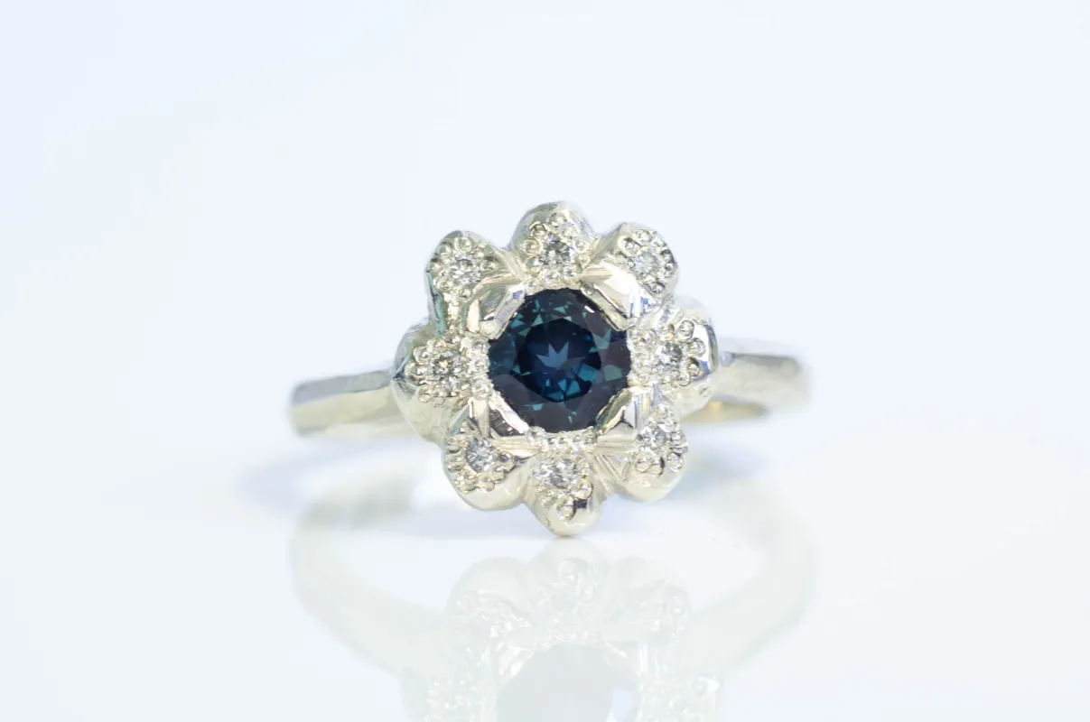 Demeter Ring - 9ct White Gold with Blue Sapphire and Diamonds sold by Sophie Divett Jewelry