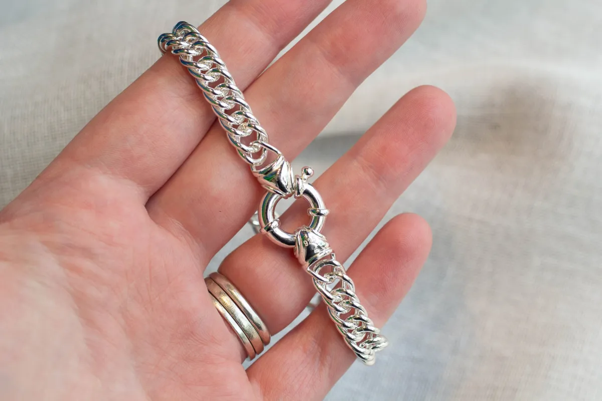 Double Curb Bracelet Chain with Boltring Clasp - Sterling Silver sold by Sophie Divett Jewelry