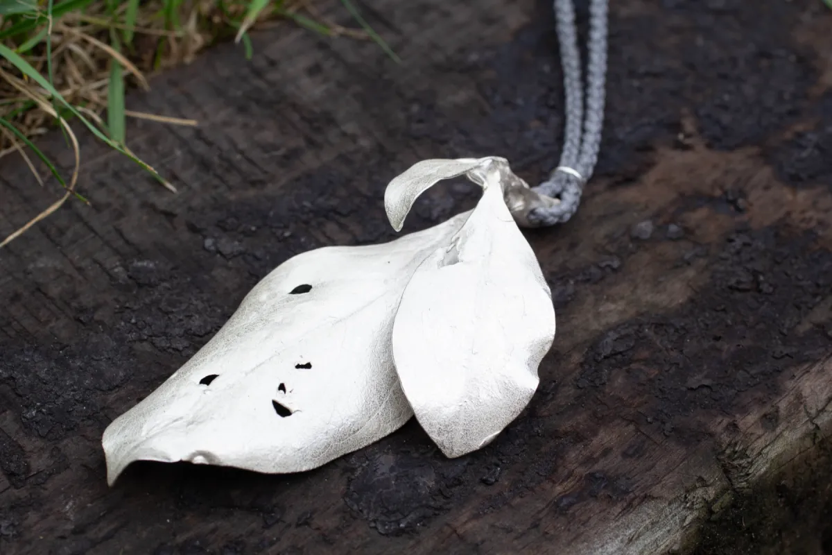 Karamu Leaf Pendant on Braided Cord - Triple - Sterling Silver sold by Sophie Divett Jewelry