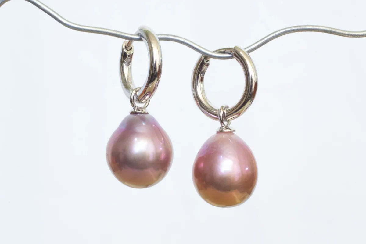 Semi-Baroque Pearl Drop Hoop Earrings  - Natural - Sterling Silver sold by Sophie Divett Jewelry