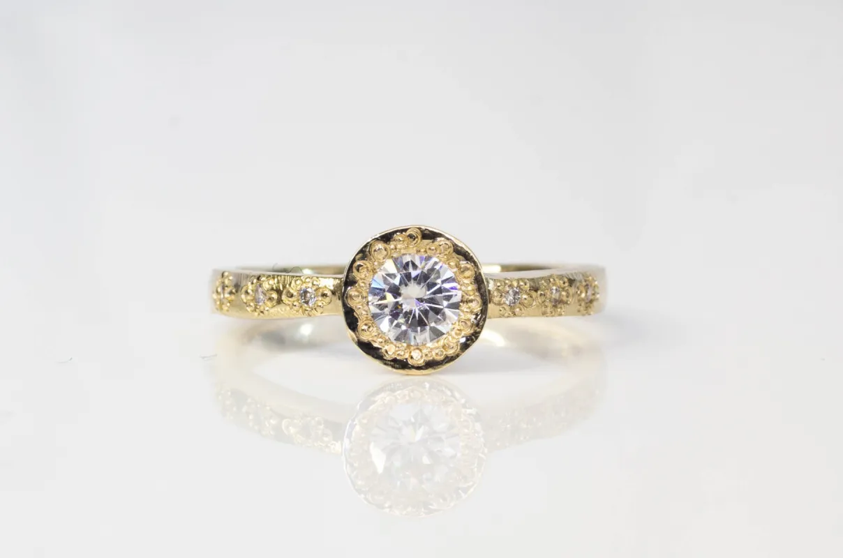 Vesper Ring - 9ct Yellow Gold with Moissanite and Diamonds sold by Sophie Divett Jewelry