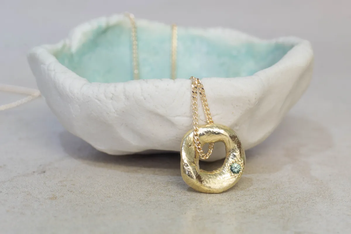 Circle Pendant - Yellow Gold with Green Sapphire - Small sold by Sophie Divett Jewelry