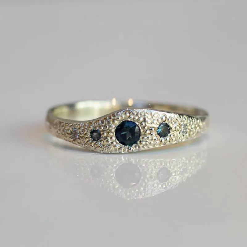 Seafoam Ring - White Gold with Blue-Green Sapphires and Diamonds sold by Sophie Divett Jewelry