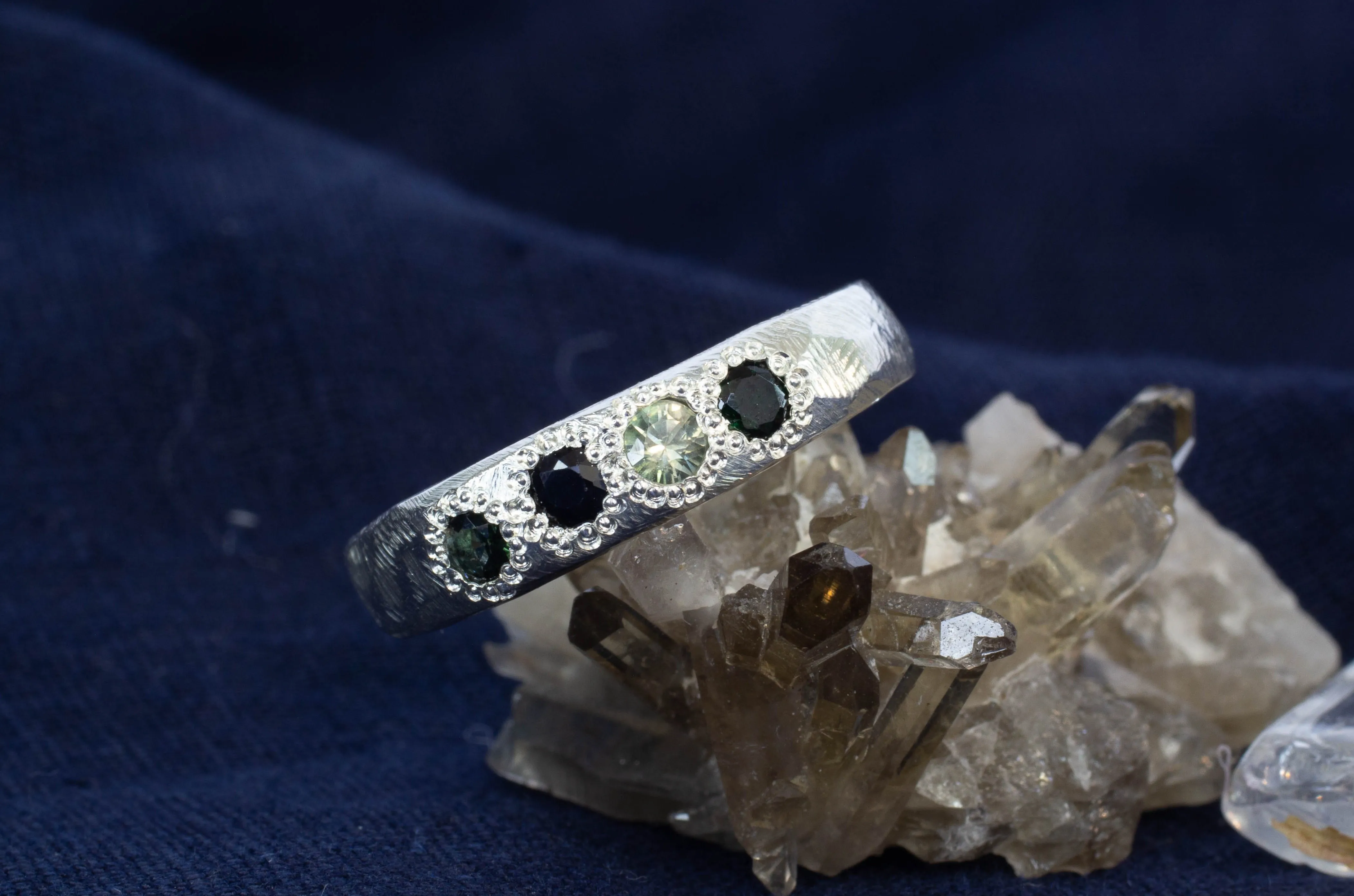 Terra Band with Green and Blue Sapphires - Sterling Silver sold by Sophie Divett Jewelry