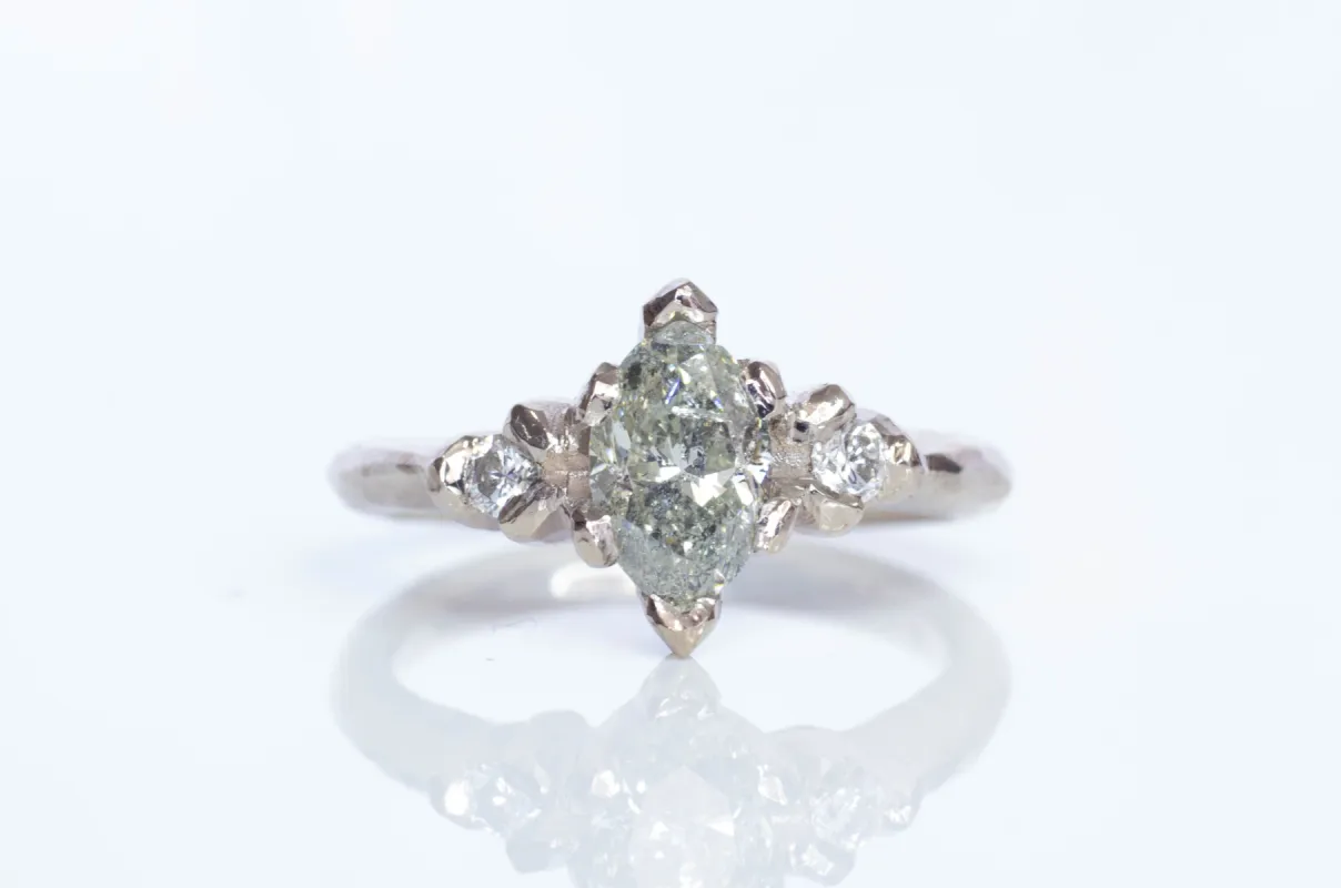 Bespoke Helios Ring - 18ct White Gold with Salt & Pepper Marquise Diamond sold by Sophie Divett Jewelry