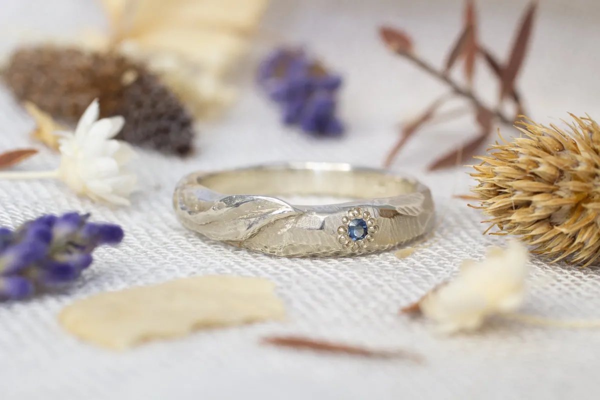 Daphne Ring - 9ct White Gold with Blue Sapphire sold by Sophie Divett Jewelry