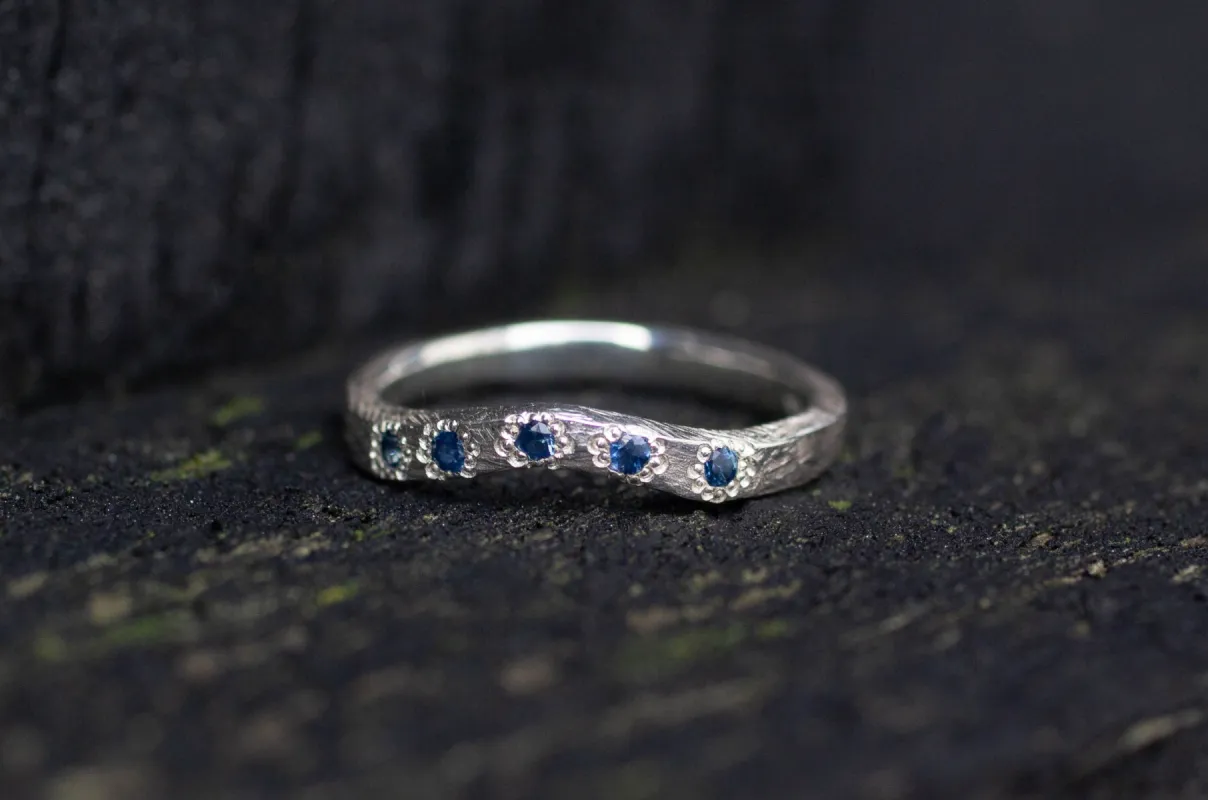 Fitted Square Band with Sapphires  - Sterling Silver sold by Sophie Divett Jewelry
