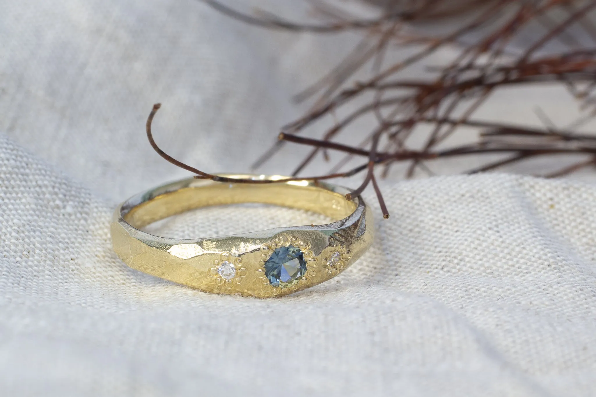 Hestia Ring - 9ct Yellow Gold with Blue-Yellow Parti Sapphire sold by Sophie Divett Jewelry