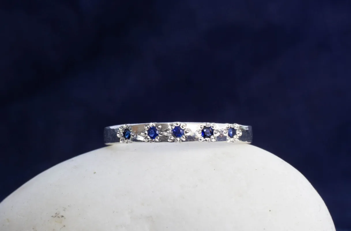 Narrow Square Band with Blue Sapphires - Sterling Silver sold by Sophie Divett Jewelry