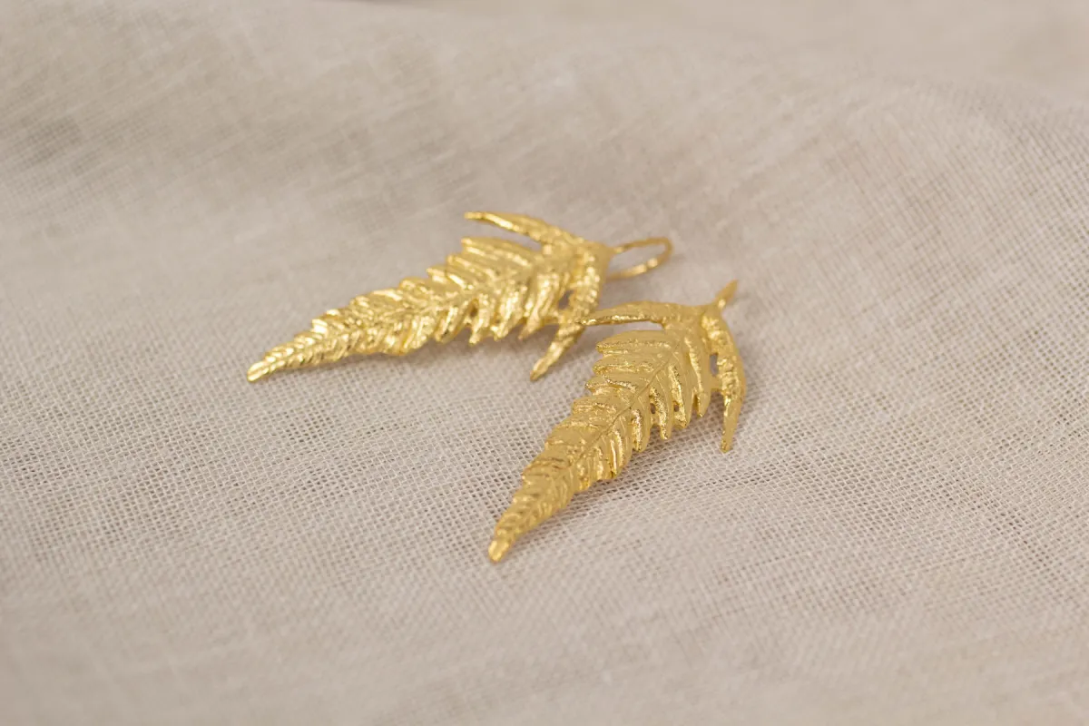 Silver Fern Earrings - Gold Plated sold by Sophie Divett Jewelry