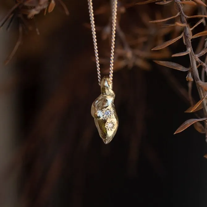 Grain Pendant - 9ct Yellow Gold with Diamonds sold by Sophie Divett Jewelry