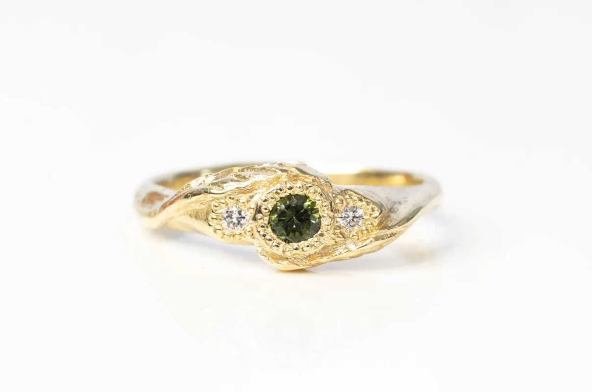Frondis Ring - 9ct Yellow Gold with Green Sapphire & Diamonds sold by Sophie Divett Jewelry