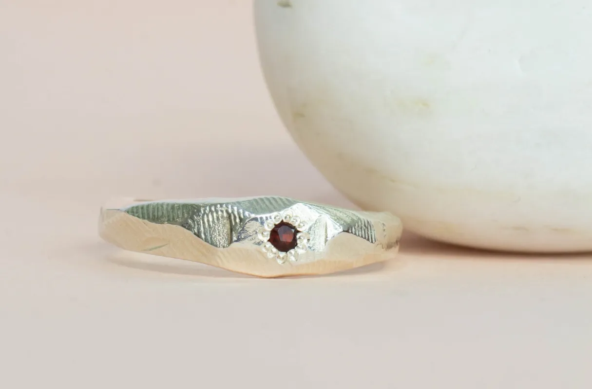 Hestia Ring - Sterling Silver with Garnet sold by Sophie Divett Jewelry