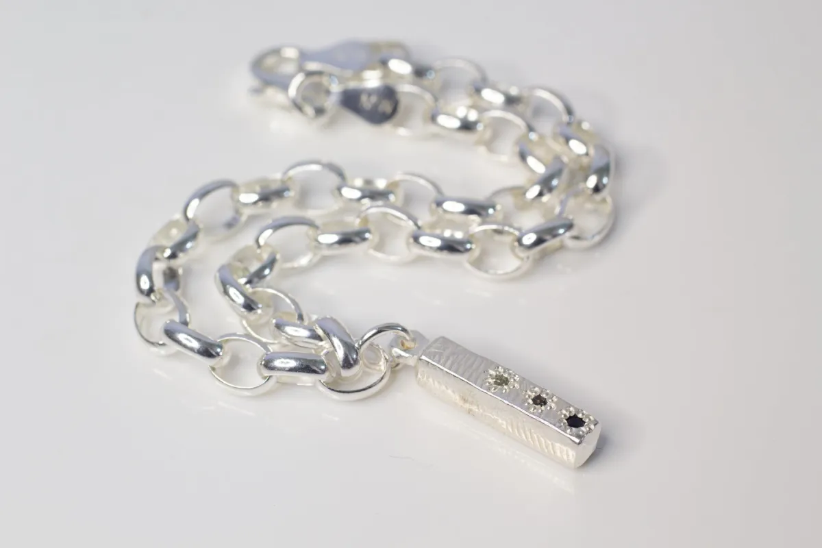 Pillar Charm Bracelet with Three Sapphires - Sterling Silver sold by Sophie Divett Jewelry