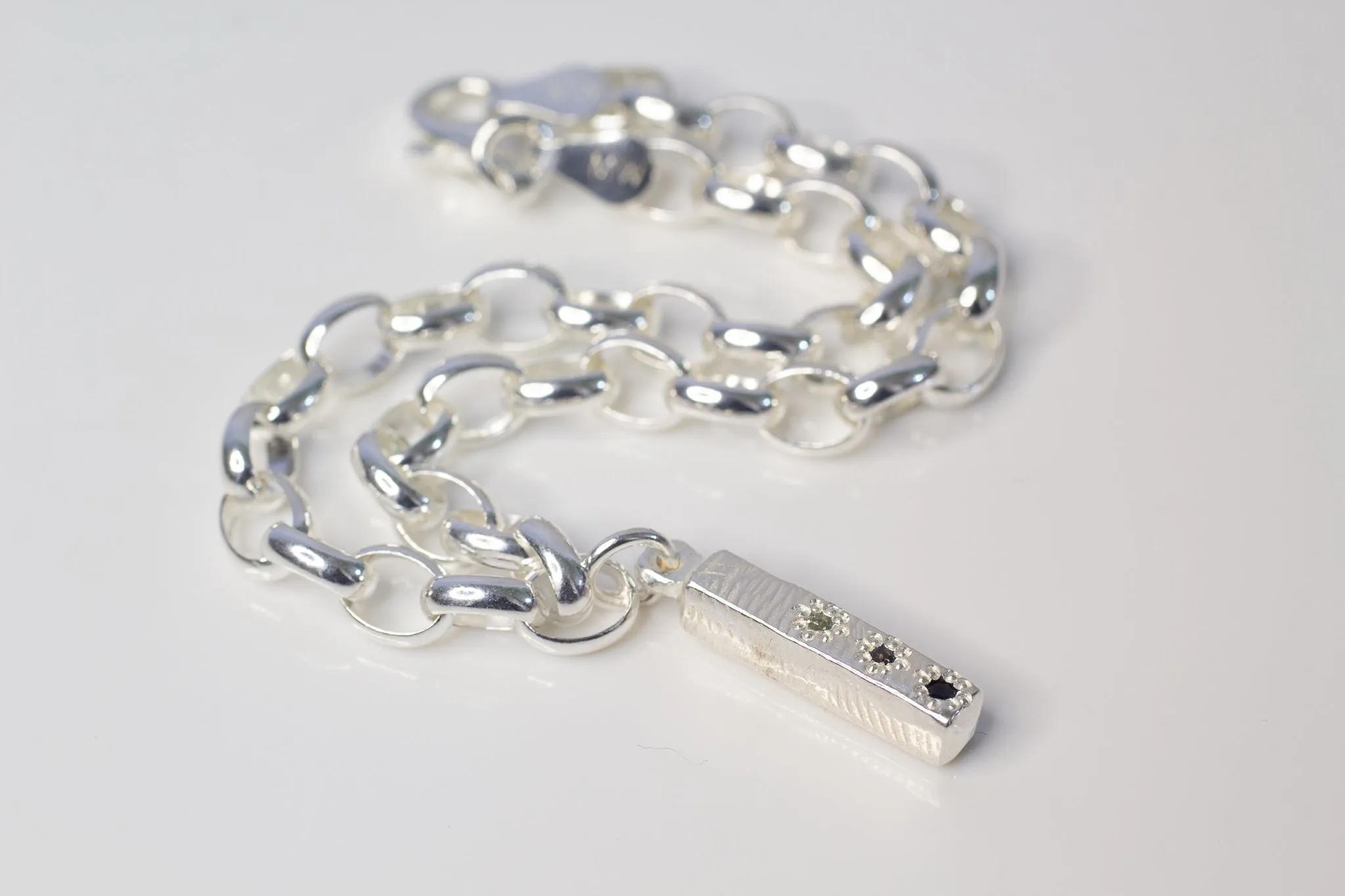 Pillar Charm Bracelet with Three Sapphires - Sterling Silver sold by Sophie Divett Jewelry