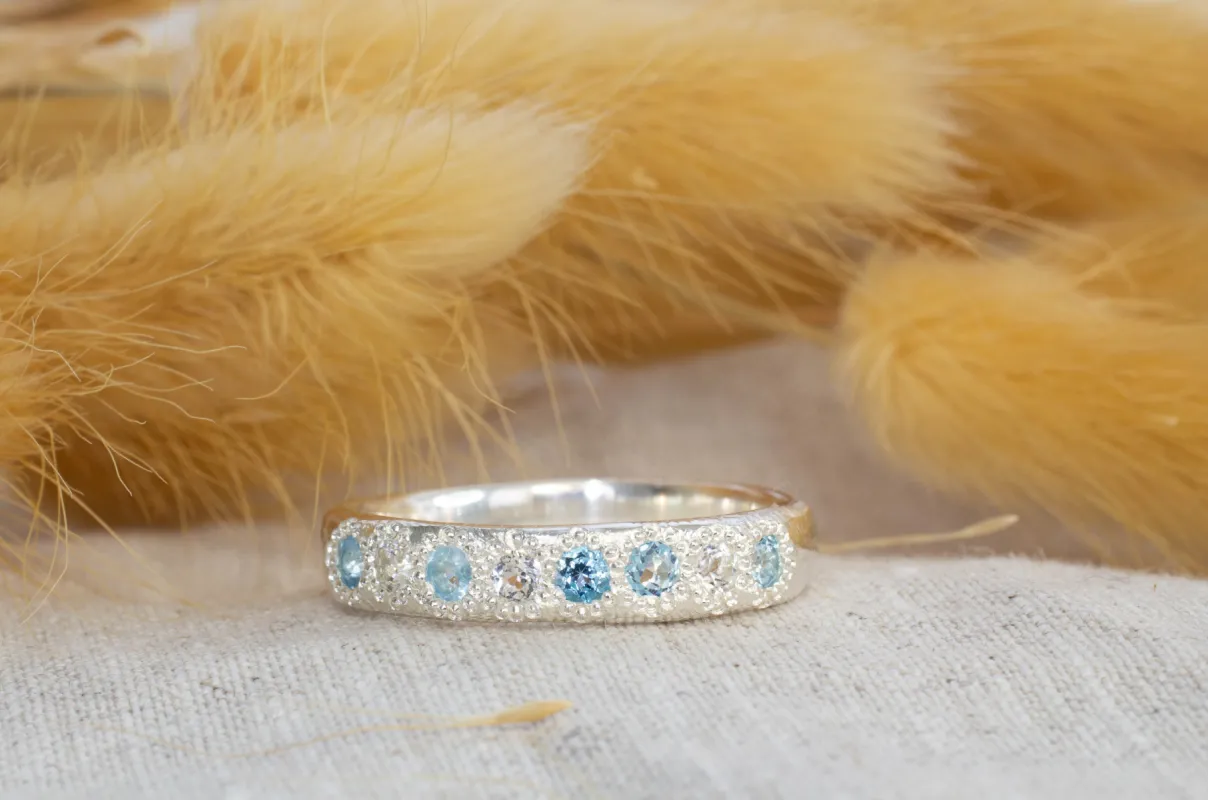 Subtle Band with Blue and White Topaz - Sterling Silver sold by Sophie Divett Jewelry