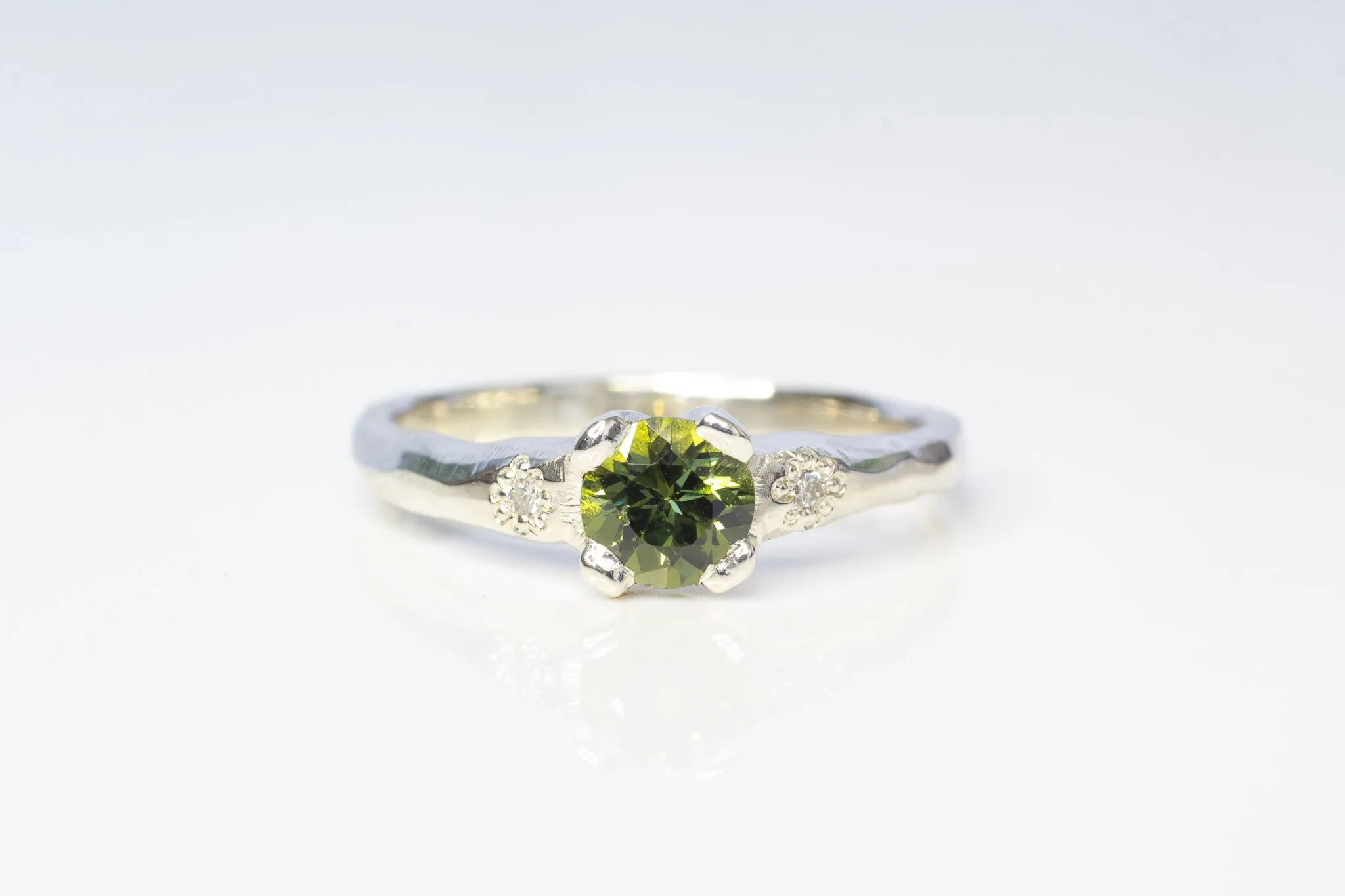 Mira Ring - 9ct White Gold with 0.81ct Green Sapphire sold by Sophie Divett Jewelry