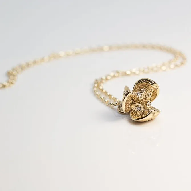 Pittosporum Seed Pod Necklace - Yellow Gold with Diamonds sold by Sophie Divett Jewelry