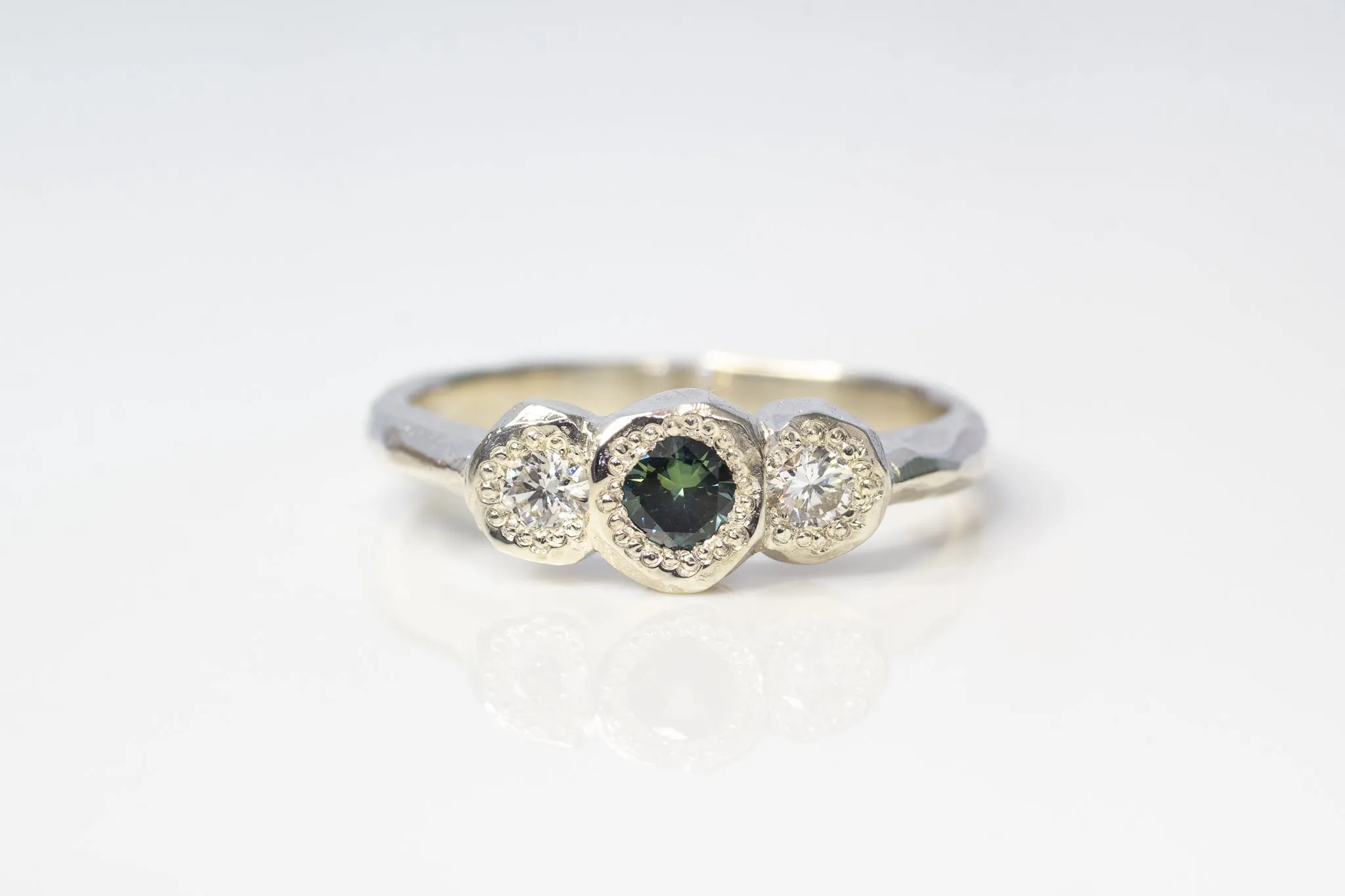 Torci Ring - 9ct White Gold with Blue-Green Sapphire sold by Sophie Divett Jewelry