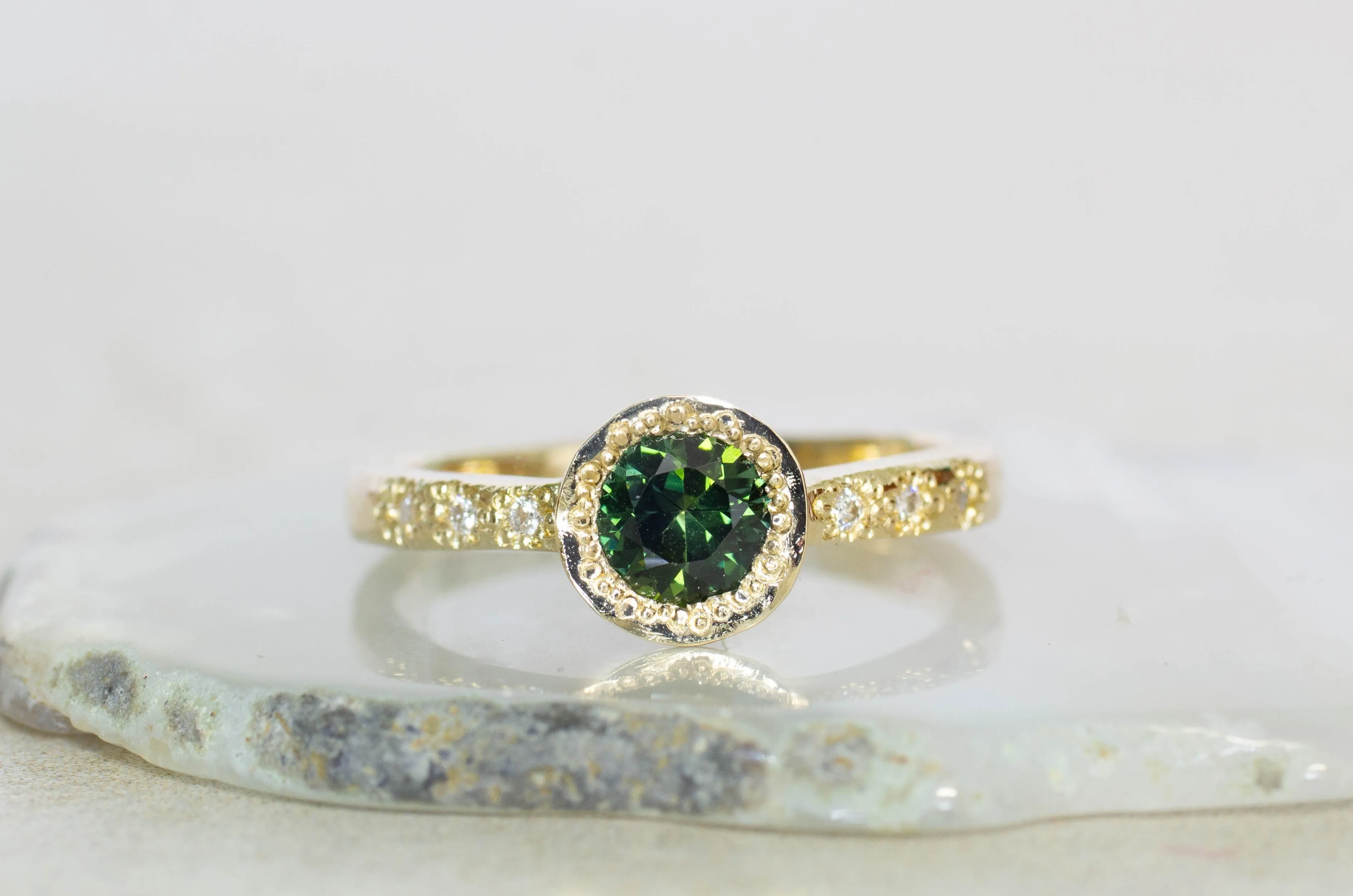 Vesper Ring - 9ct Yellow Gold with Green Sapphire & Diamonds sold by Sophie Divett Jewelry product image thumbnail 3