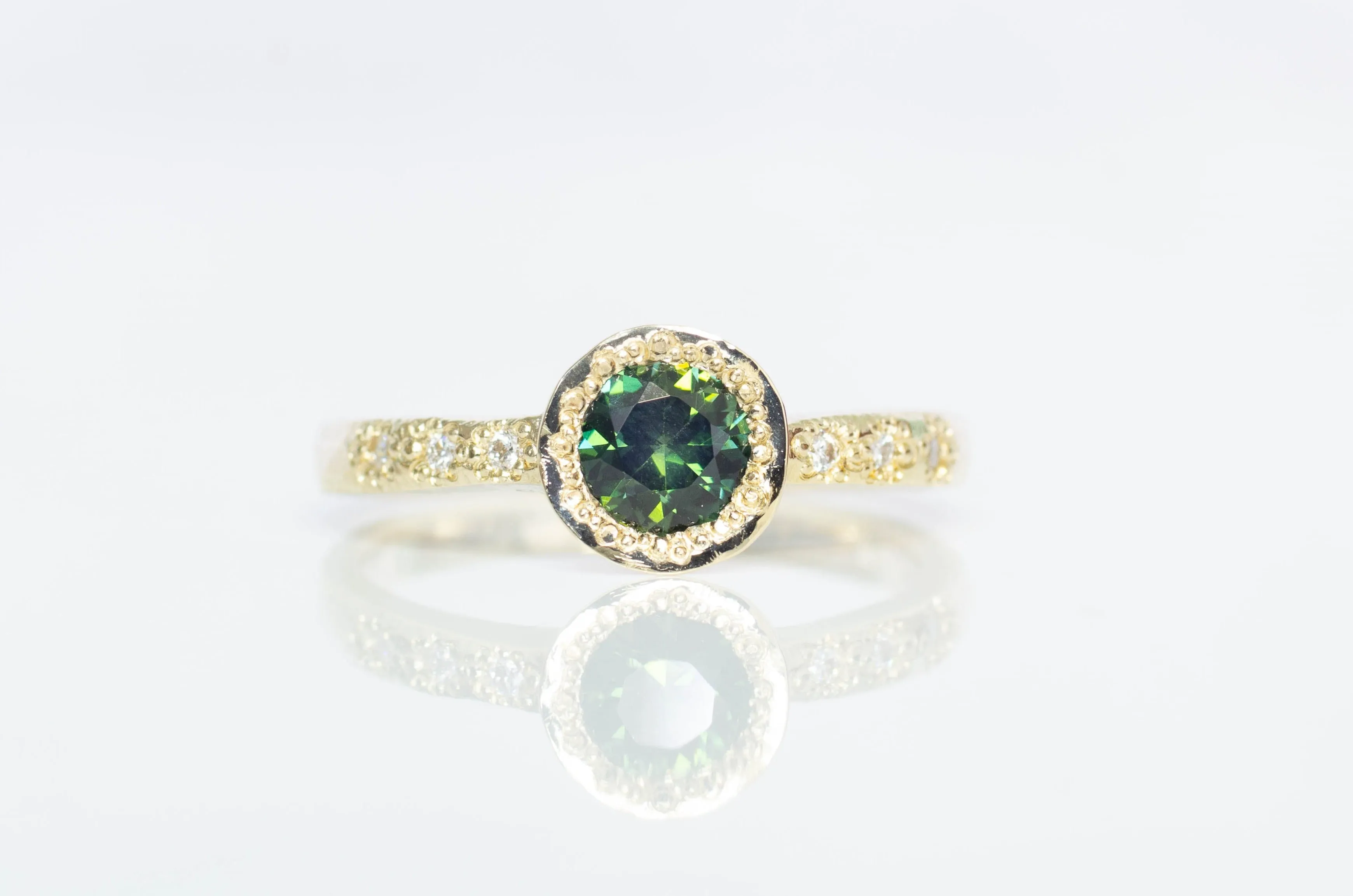 Vesper Ring - 9ct Yellow Gold with Green Sapphire & Diamonds sold by Sophie Divett Jewelry