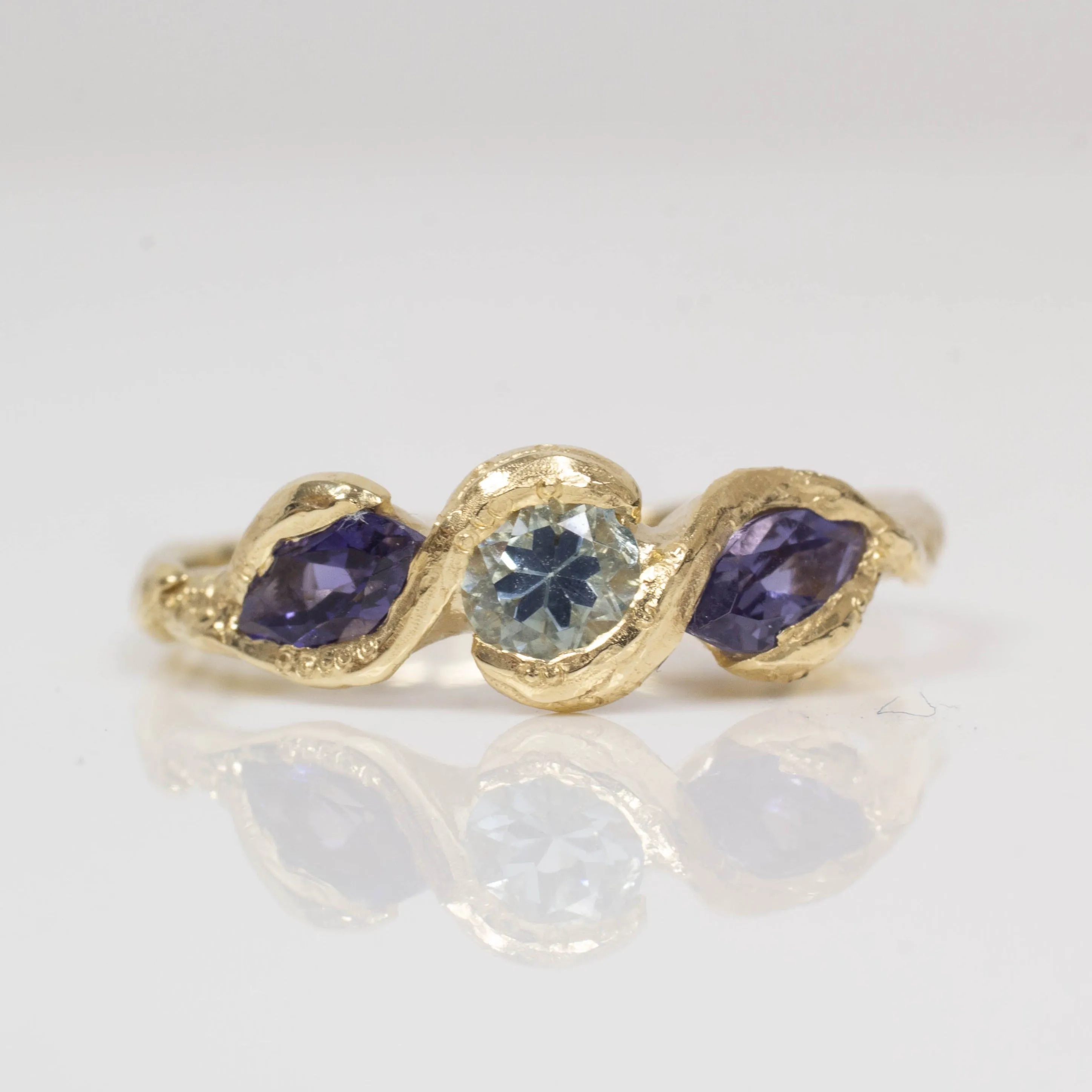 Laurel Ring - Yellow Gold with Aquamarine and Iolites sold by Sophie Divett Jewelry